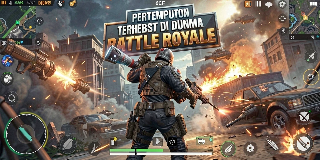 Menampilkan aksi mendebarkan dari gameplay Battle Royale 6CF.