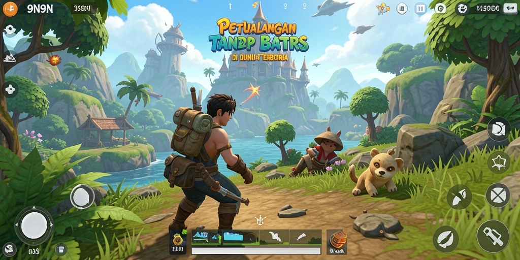 Tampilan gameplay menarik dari 9N9N dalam dunia terbuka.