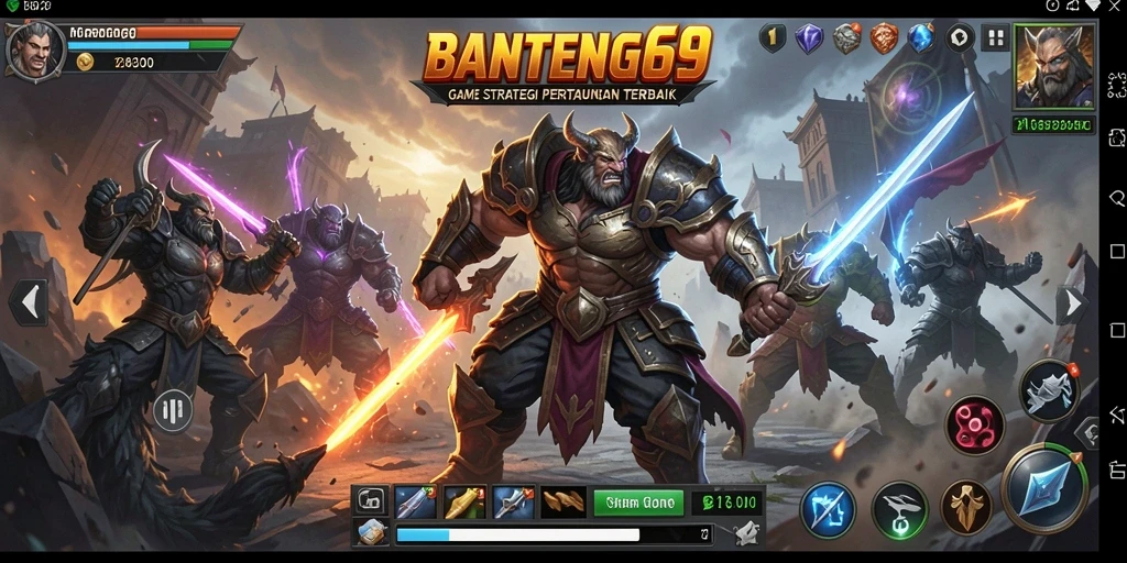 Tampilan gameplay BANTENG69 dengan pertempuran strategis yang seru.