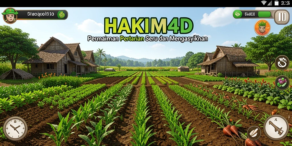Tampilan gameplay HAKIM4D yang menunjukkan aktivitas pertanian yang menyenangkan.