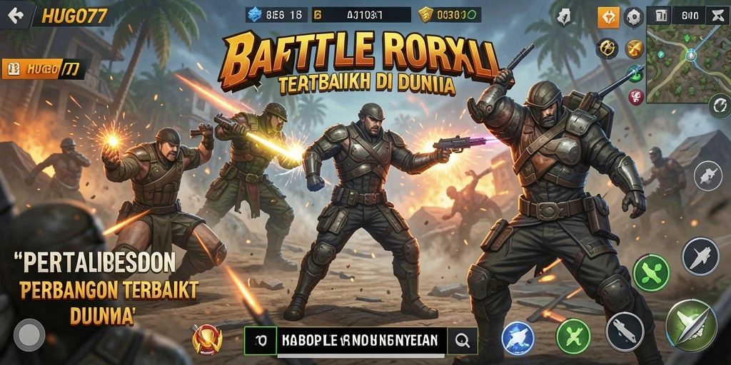 Screenshot HUGO77 menampilkan aksi seru dalam pertempuran Battle Royale.