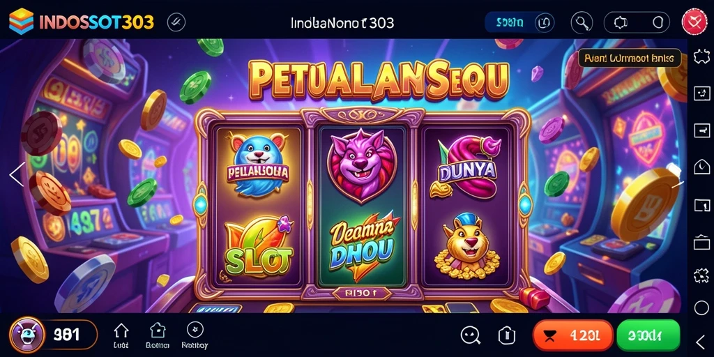 Tangkapan layar <strong>INDOSLOT303</strong> menampilkan gameplay petualangan yang seru dan penuh warna.