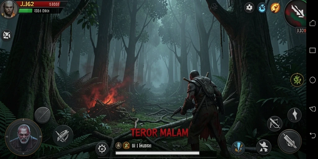 Tampilan gameplay JJ62 yang menegangkan di hutan kelam.