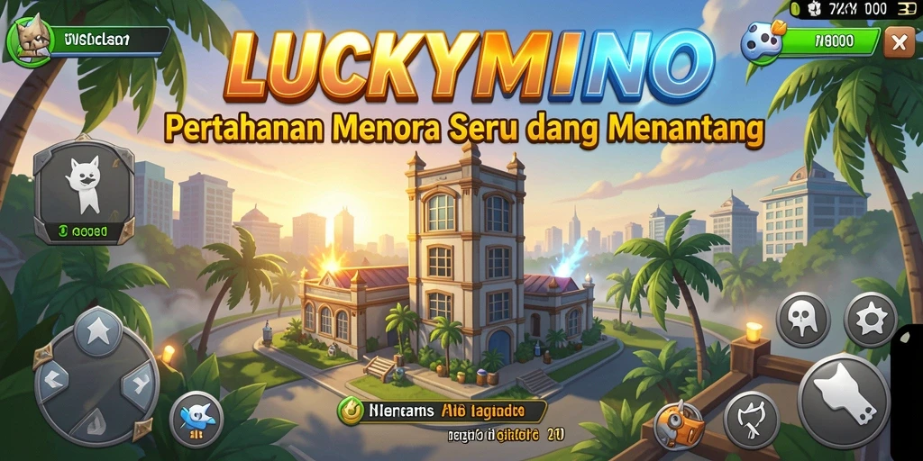 Gameplay LUCKYMINO dengan menara dan musuh yang mendebarkan.