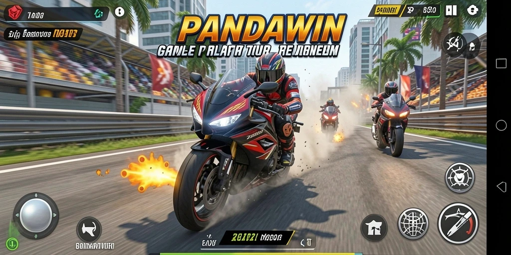 Screenshot gameplay PANDAWIN menampilkan balapan motor yang seru dan realistis.