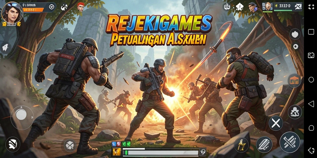 Screenshot menampilkan aksi seru dalam REJEKIGAMES di tengah pertempuran.