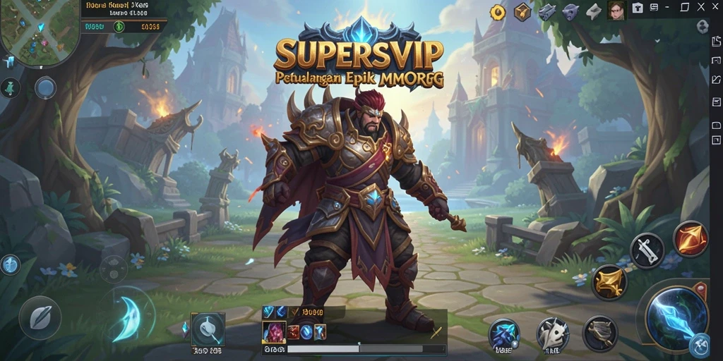 Tangkapan layar gameplay SUPERSVIP yang menampilkan pertarungan epik.