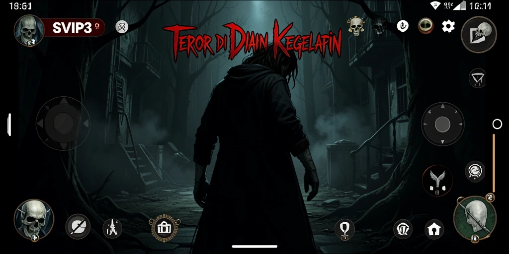 Screenshot gameplay SVIP3 menampilkan suasana Horror yang mencekam.